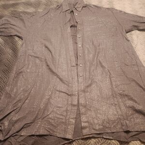 Shimmering Gray Button-Up Long Tunic Shirt
